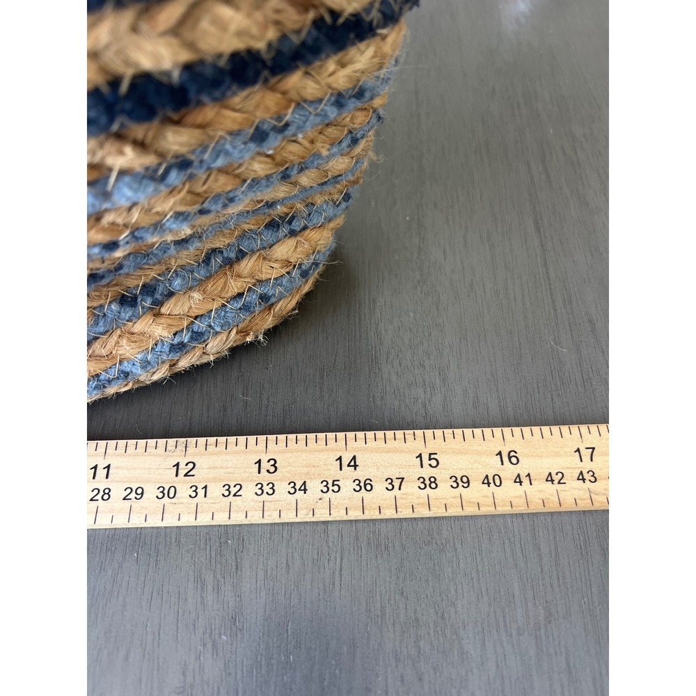 Nalini C&C California Home Blue Striped Braided Jute Tote Bag with Pom Poms NWT - Picture 6 of 7